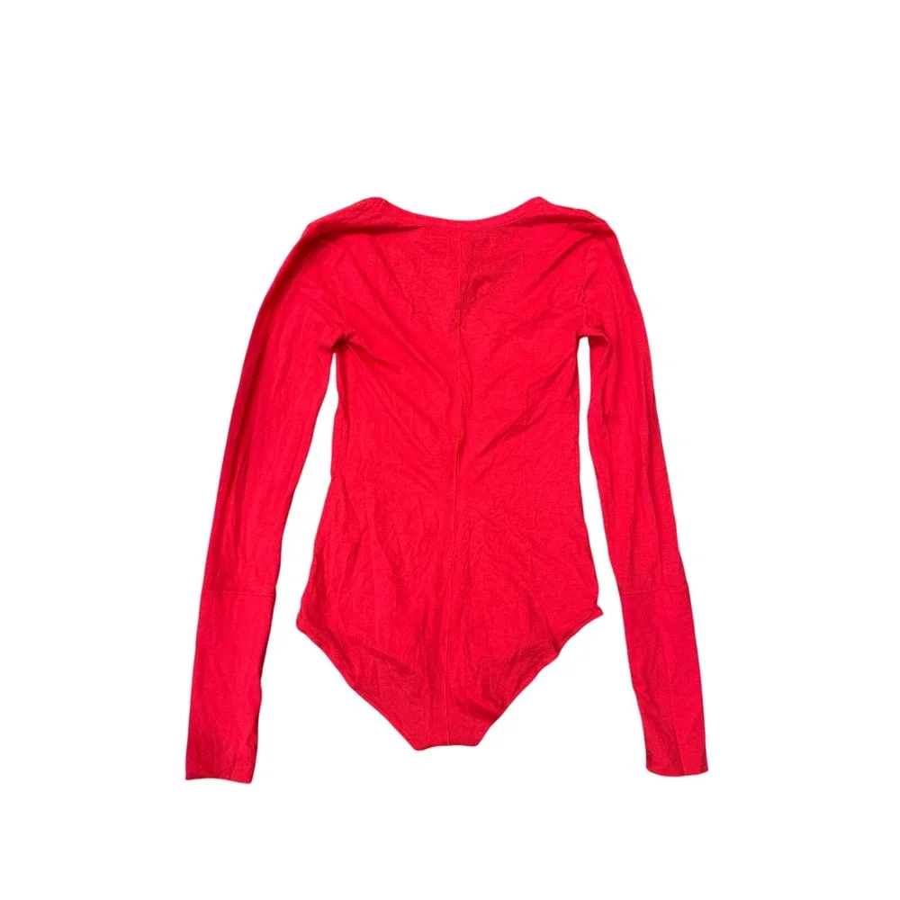 Free People Red Long Sleeve Bodysuit V‎ Neck Snap Closure XS